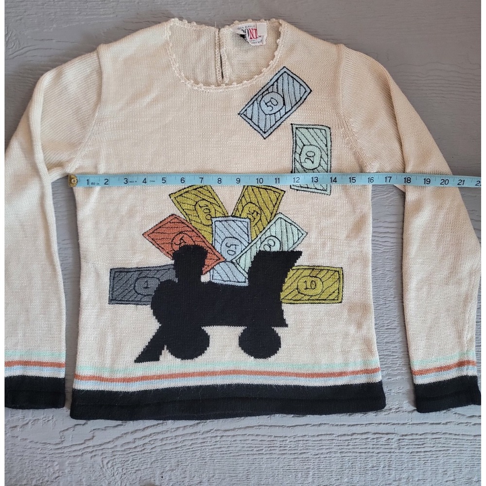 Pronto Vintage Monopoly Rail Road Sweater Size Medium Made In USA Red Black EUC